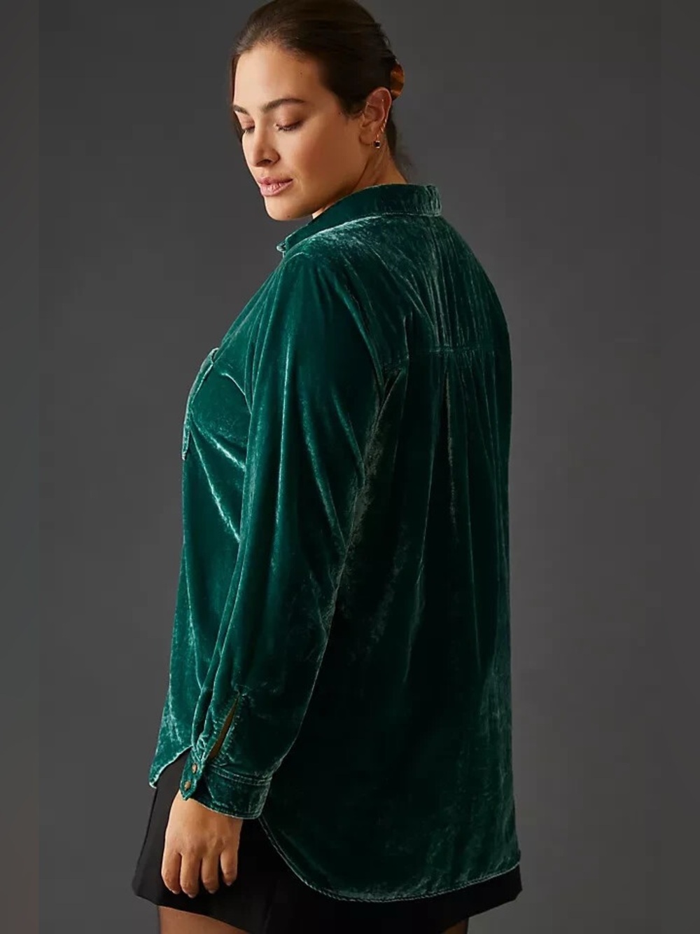 NWT - Pilcro Relaxed Velvet Buttondown Shirt in Hadley Green - Size 3X - Picture 2 of 9